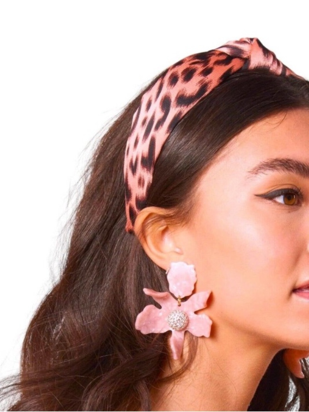 Lele Sadoughi Pink and Black Patterned Knotted Headband Leopard Dots